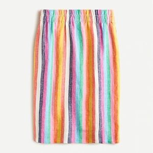 J. Crew Pull-on linen skirt in rainbow stripe with pockets